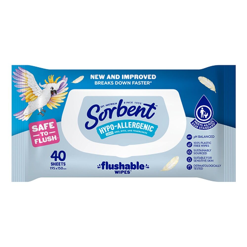 Sorbent Hypo-Allergenic Flushable Wipes 40 Pack x 14
