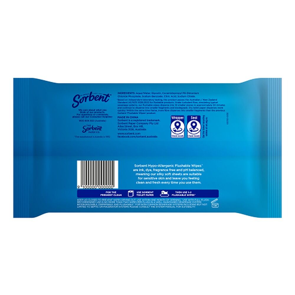 Sorbent Hypo-Allergenic Flushable Wipes 40 Pack x 14