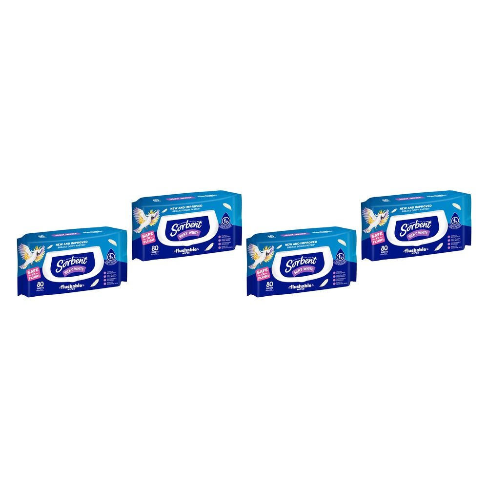 Sorbent Silky White Flushable Wipes 80 Pack x 12 Bundle of 4