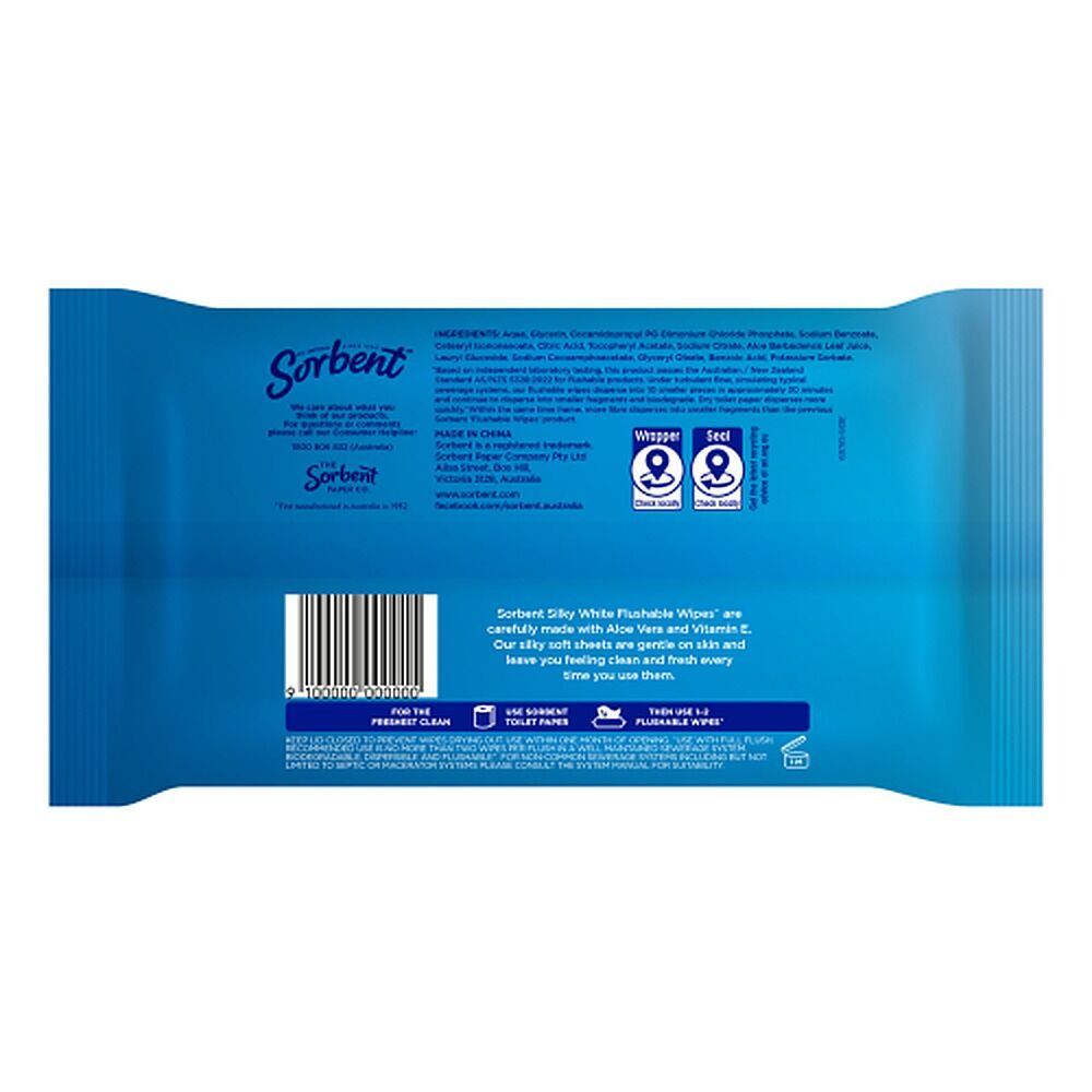 Sorbent Silky White Flushable Wipes 80 Pack x 12