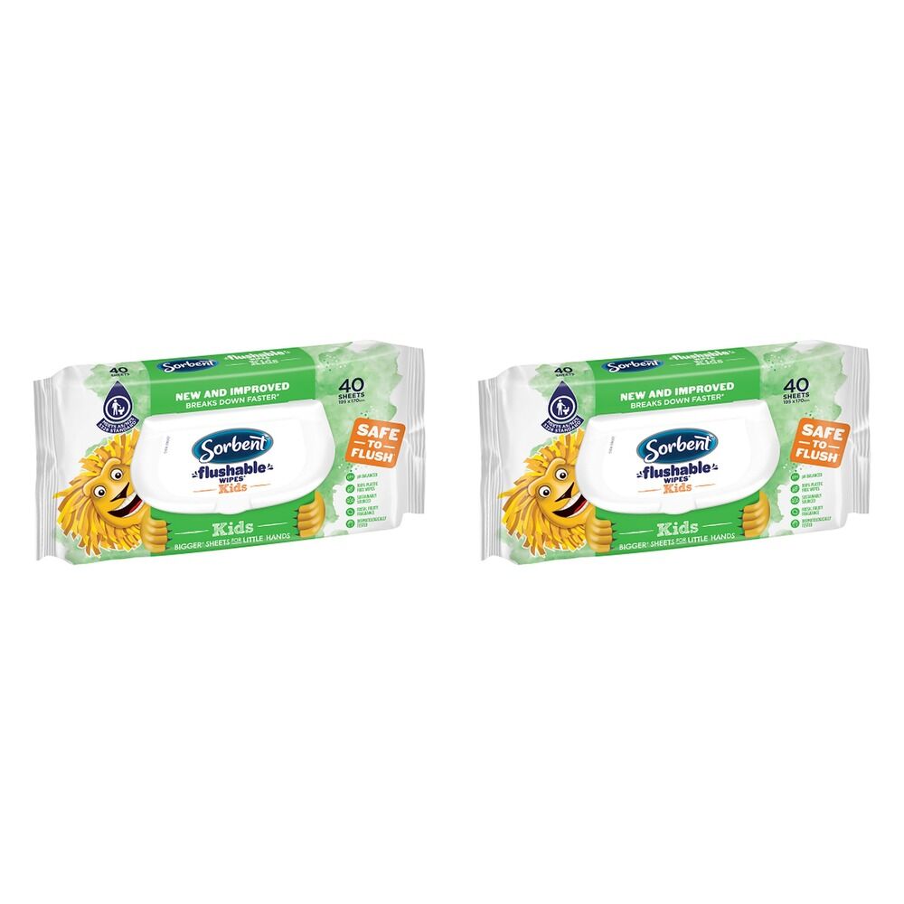 Sorbent Kids Flushable Wipes 40 Pack Bundle of 2