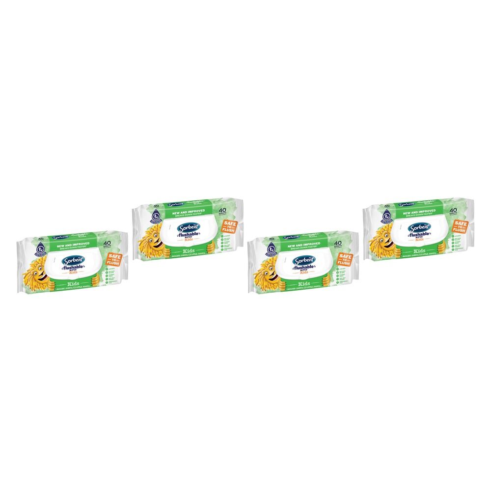 Sorbent Kids Flushable Wipes 40 Pack Bundle of 4