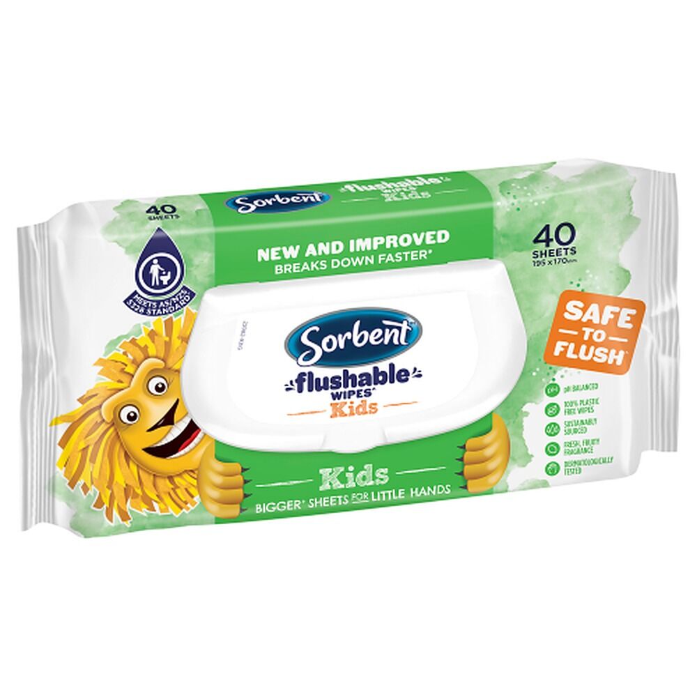 Sorbent Kids Flushable Wipes 40 Pack