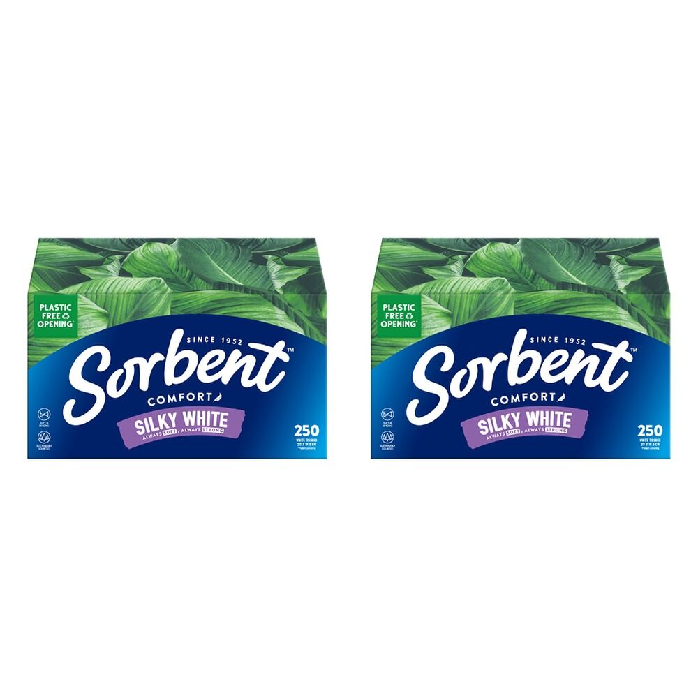 Sorbent Silky White Facial Tissues 250 Pack x 24 Bundle of 2