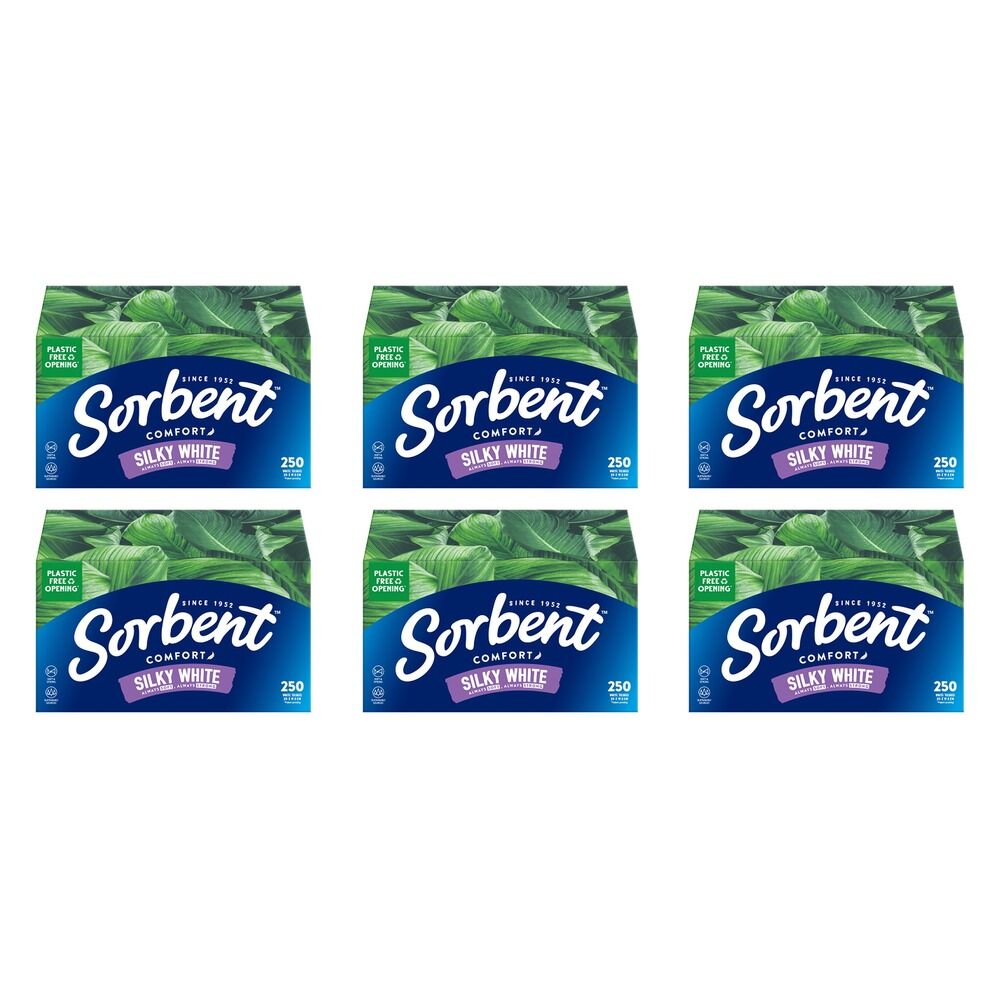 Sorbent Silky White Facial Tissues 250 Pack x 24 Bundle of 6