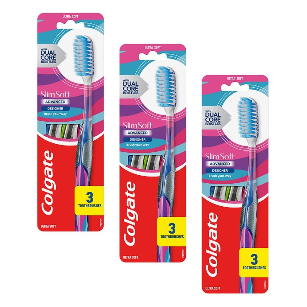Colgate Slim Soft Advanced Ultra Soft Toothbrush 3 Pack Bundle of 3
