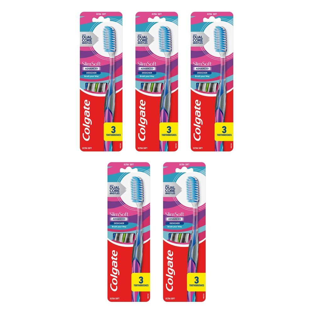 Colgate Slim Soft Advanced Ultra Soft Toothbrush 3 Pack Bundle of 5