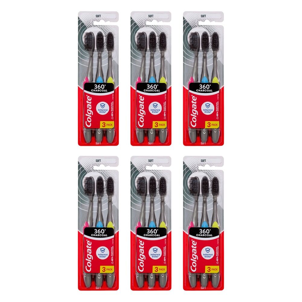 Colgate 360 Charcoal Soft Spiral Toothbrush 3 Pack Bundle of 6