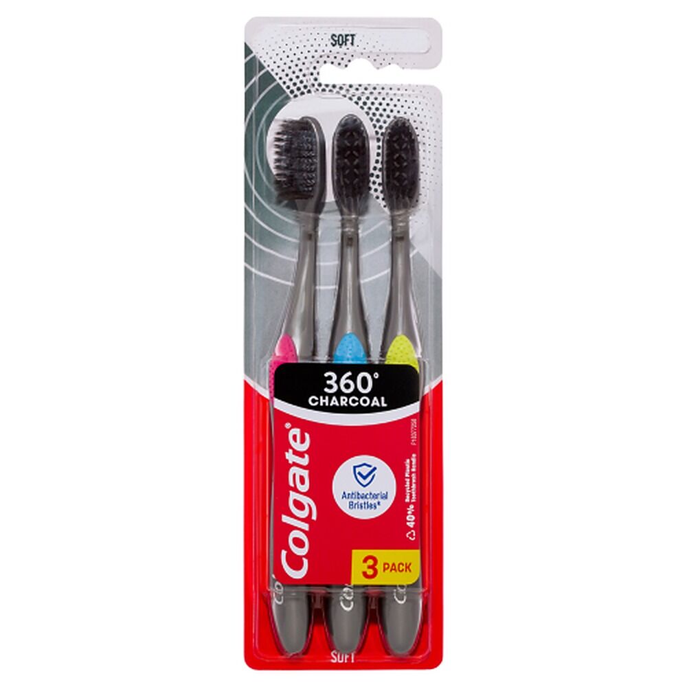 Colgate 360 Charcoal Soft Spiral Toothbrush 3 Pack