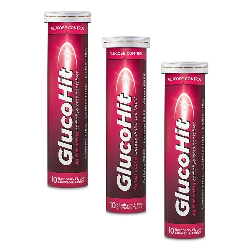 GlucoHit Glucose 4mg Raspberry Tube 10 Tablets Pack of 3