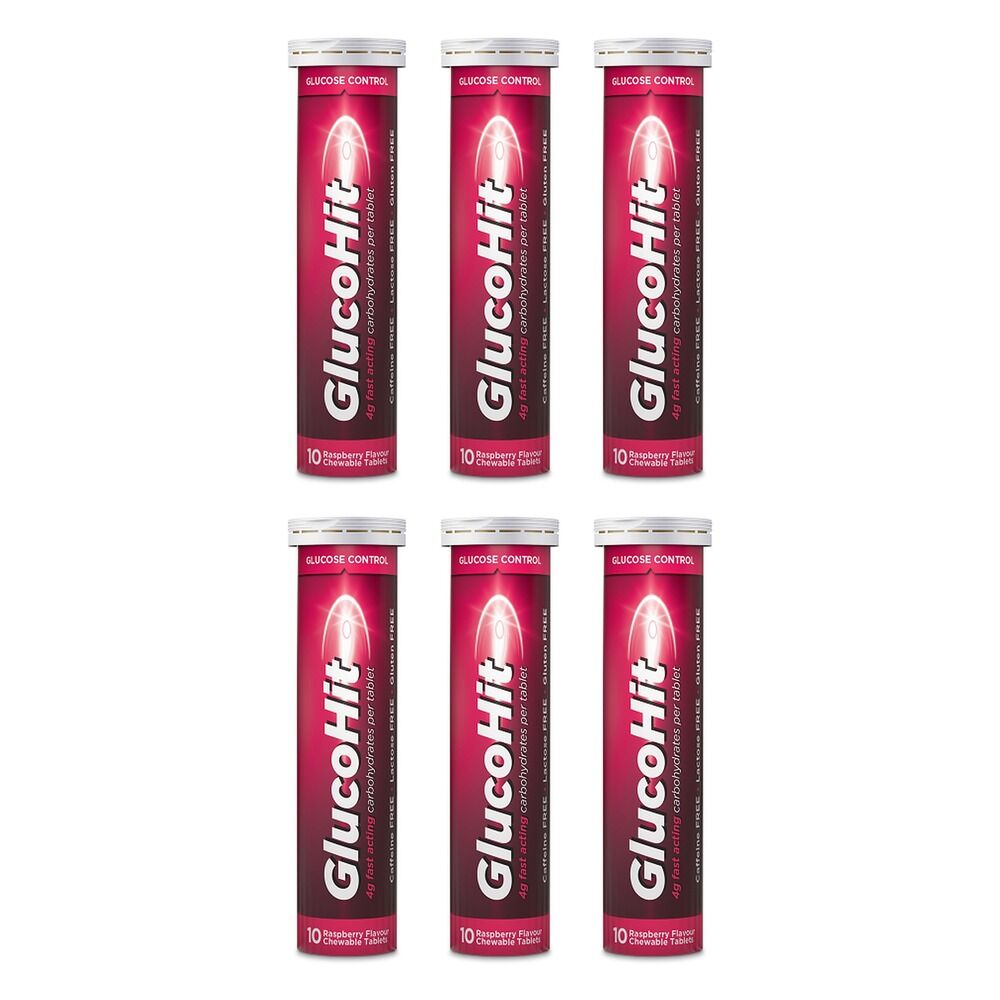 GlucoHit Glucose 4mg Raspberry Tube 10 Tablets Pack of 6