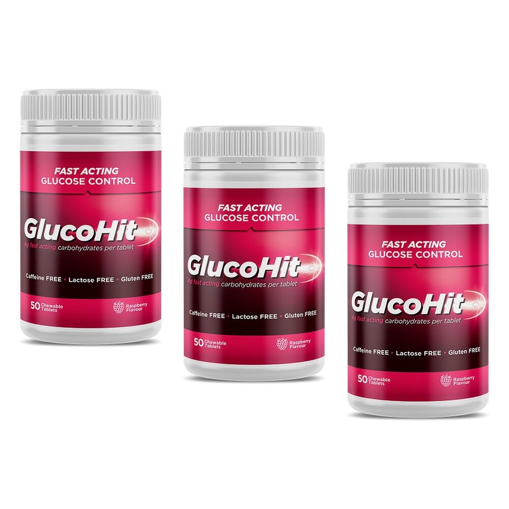 GlucoHit Glucose 4mg Raspberry Bottle 50 Tablets Pack of 3