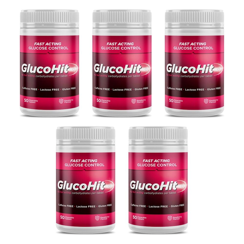 GlucoHit Glucose 4mg Raspberry Bottle 50 Tablets Pack of 5