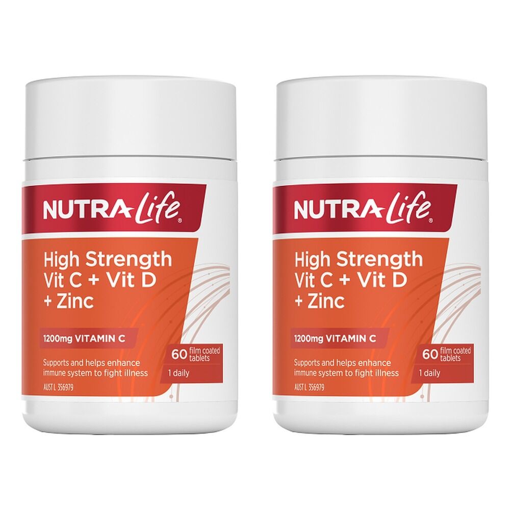 Nutra-Life High Strength Vitamin C + Vitamin D + Zinc 60 Tablets Pack of 2