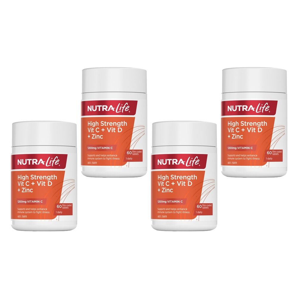 Nutra-Life High Strength Vitamin C + Vitamin D + Zinc 60 Tablets Pack of 4