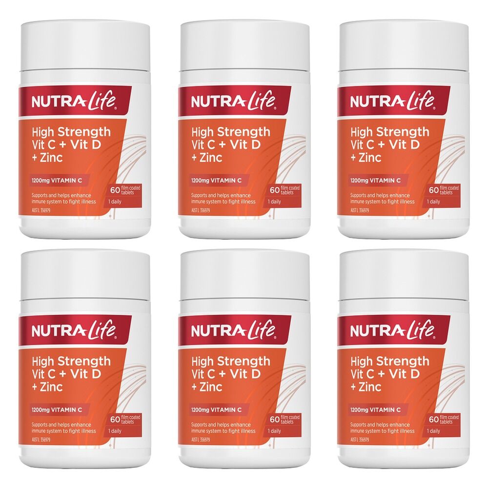 Nutra-Life High Strength Vitamin C + Vitamin D + Zinc 60 Tablets Pack of 6