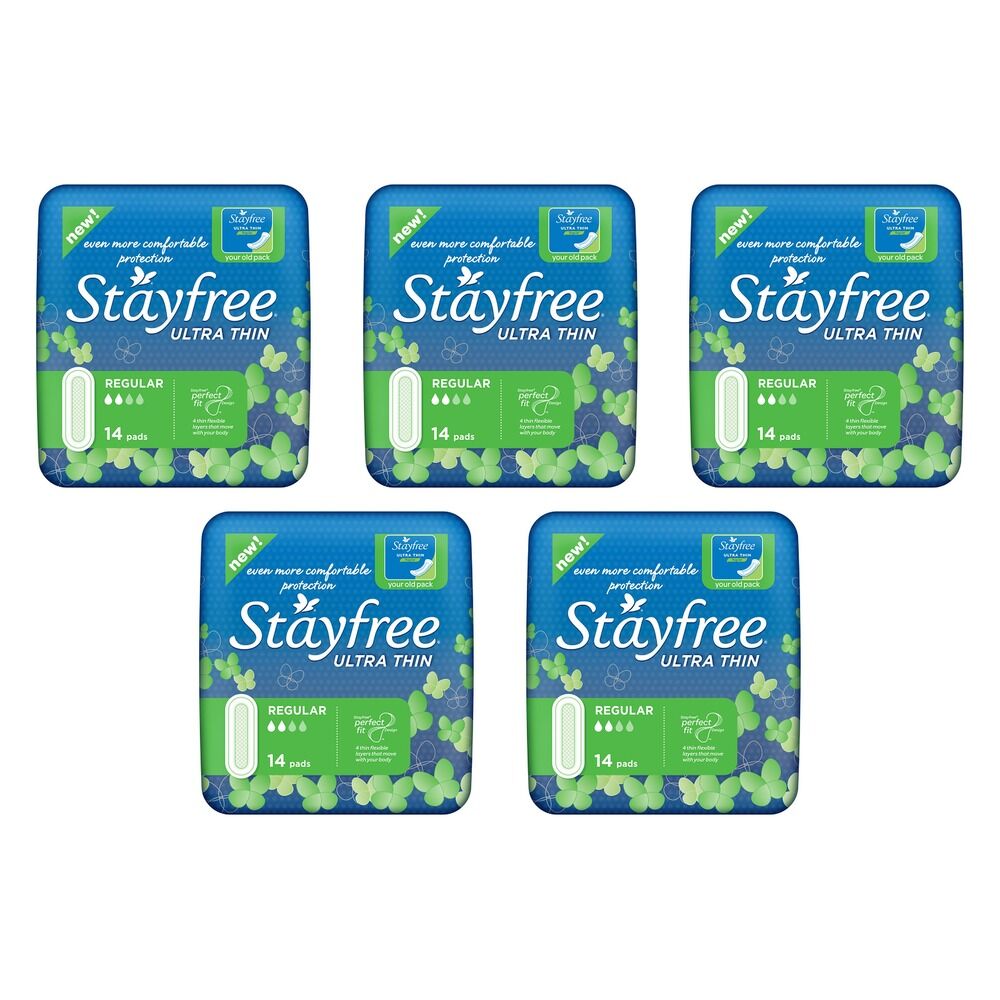 Stayfree Ultra Thin Regular Pads 14 Pack x 6 Bundle of 5