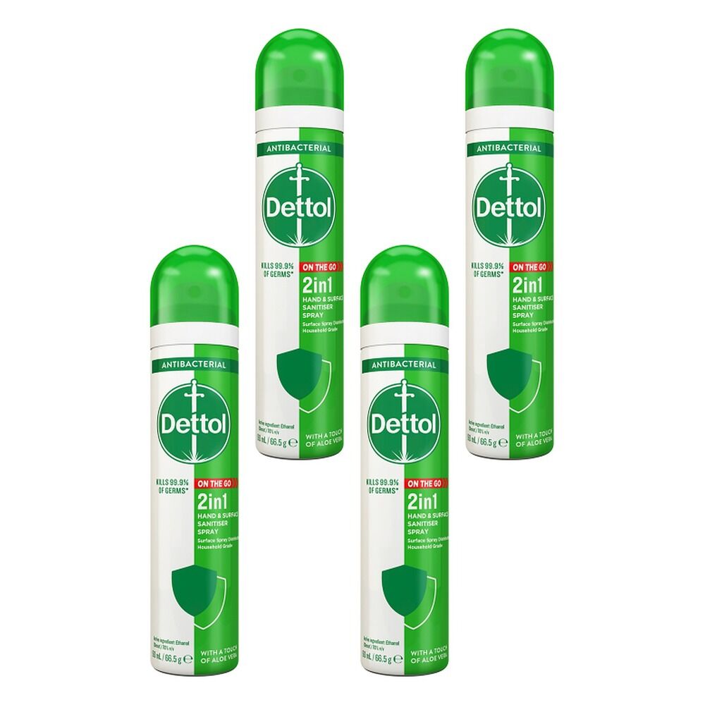 Dettol 2in1 On The Go Hand & Surface Sanitiser Spray 90mL Pack of 4