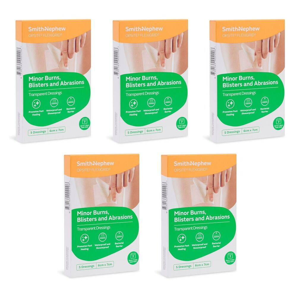 Opsite Flexigrid Waterproof Film Dressing 6cm x 7cm 5 Pack Bundle of 5