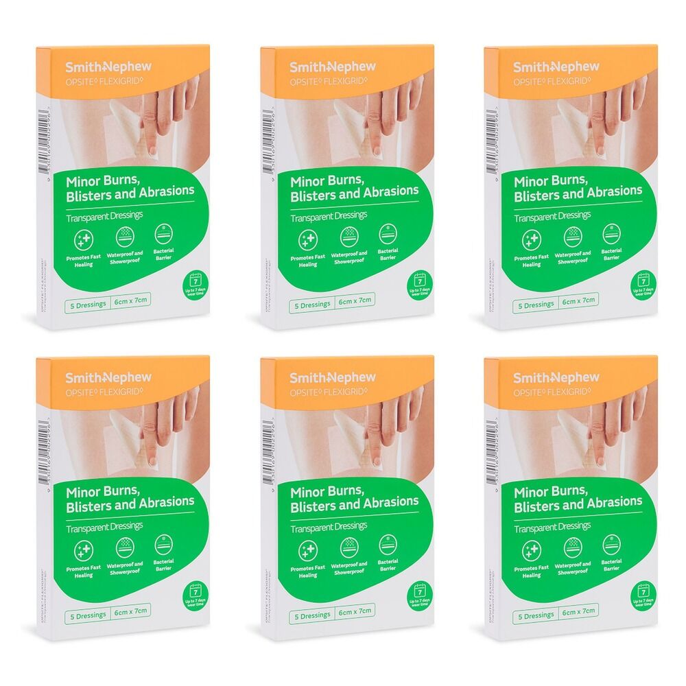 Opsite Flexigrid Waterproof Film Dressing 6cm x 7cm 5 Pack Bundle of 6