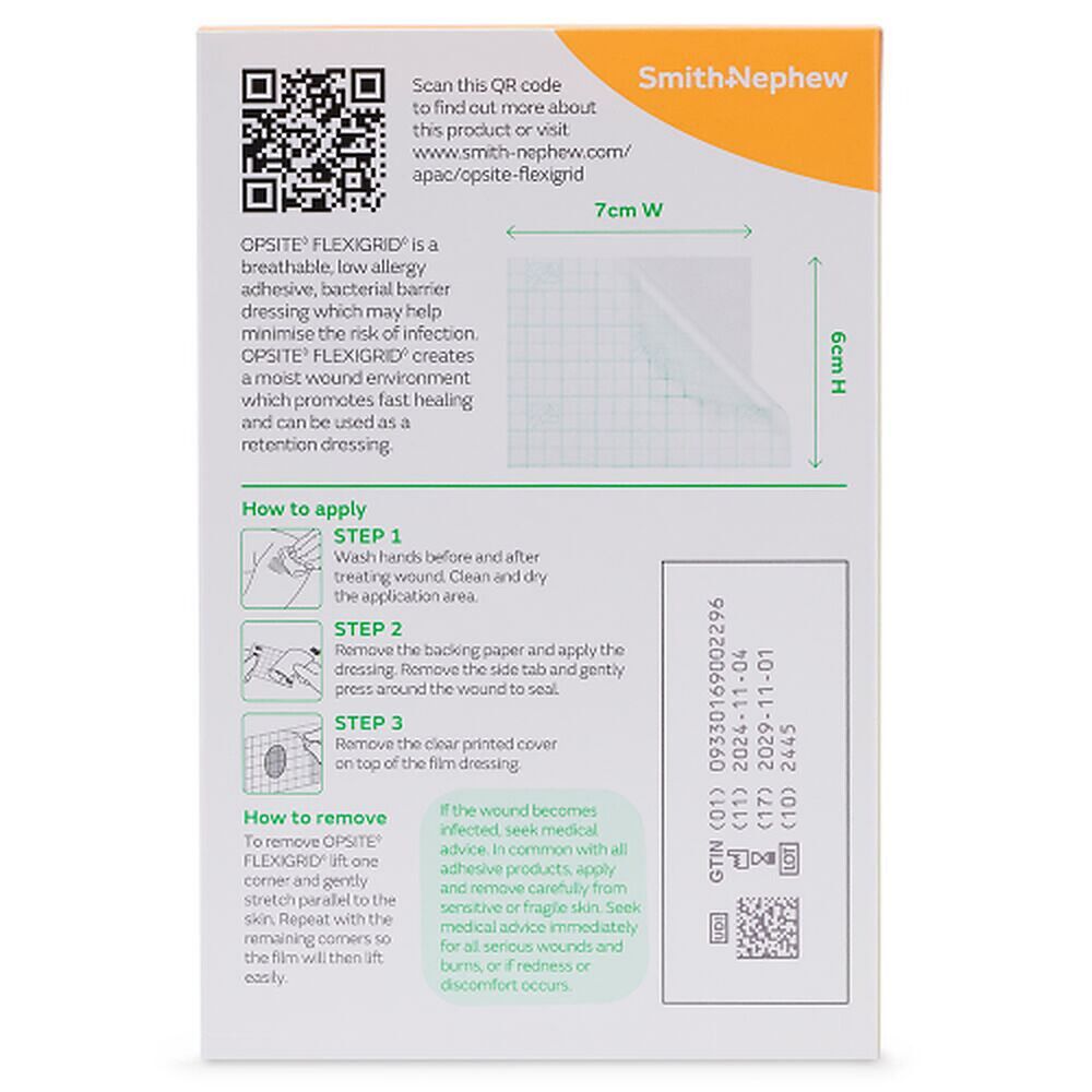 Opsite Flexigrid Waterproof Film Dressing 6cm x 7cm 5 Pack