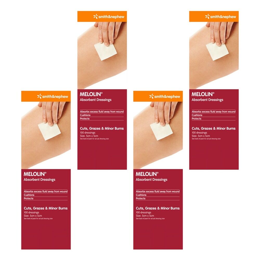Melolin Absorbent Wound Pad 5cm x 5cm 100 Pack Bundle of 4
