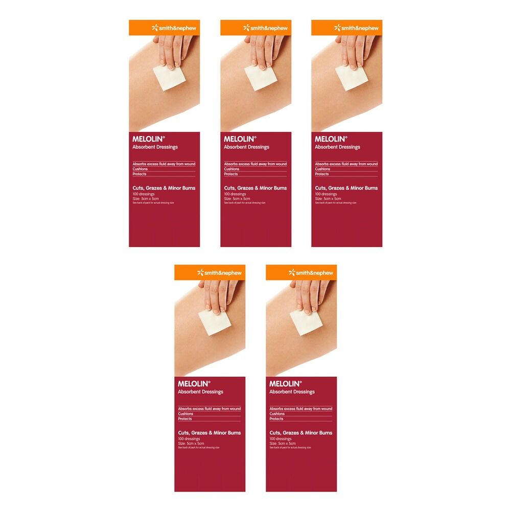 Melolin Absorbent Wound Pad 5cm x 5cm 100 Pack Bundle of 5