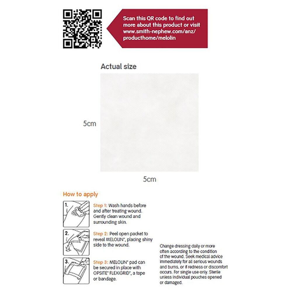 Melolin Absorbent Wound Pad 5cm x 5cm 100 Pack