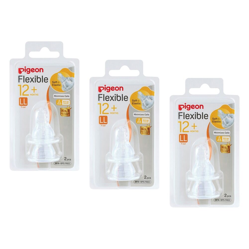 Pigeon Flexible Peristaltic Plus LL Nipple 12+ Months 2 Pack Bundle of 3