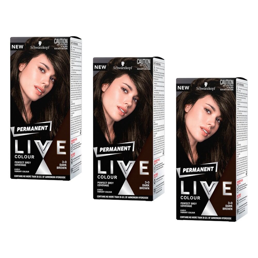 Schwarzkopf LIVE Colour Permanent 3.0 Dark Brown x 3 Bundle of 3