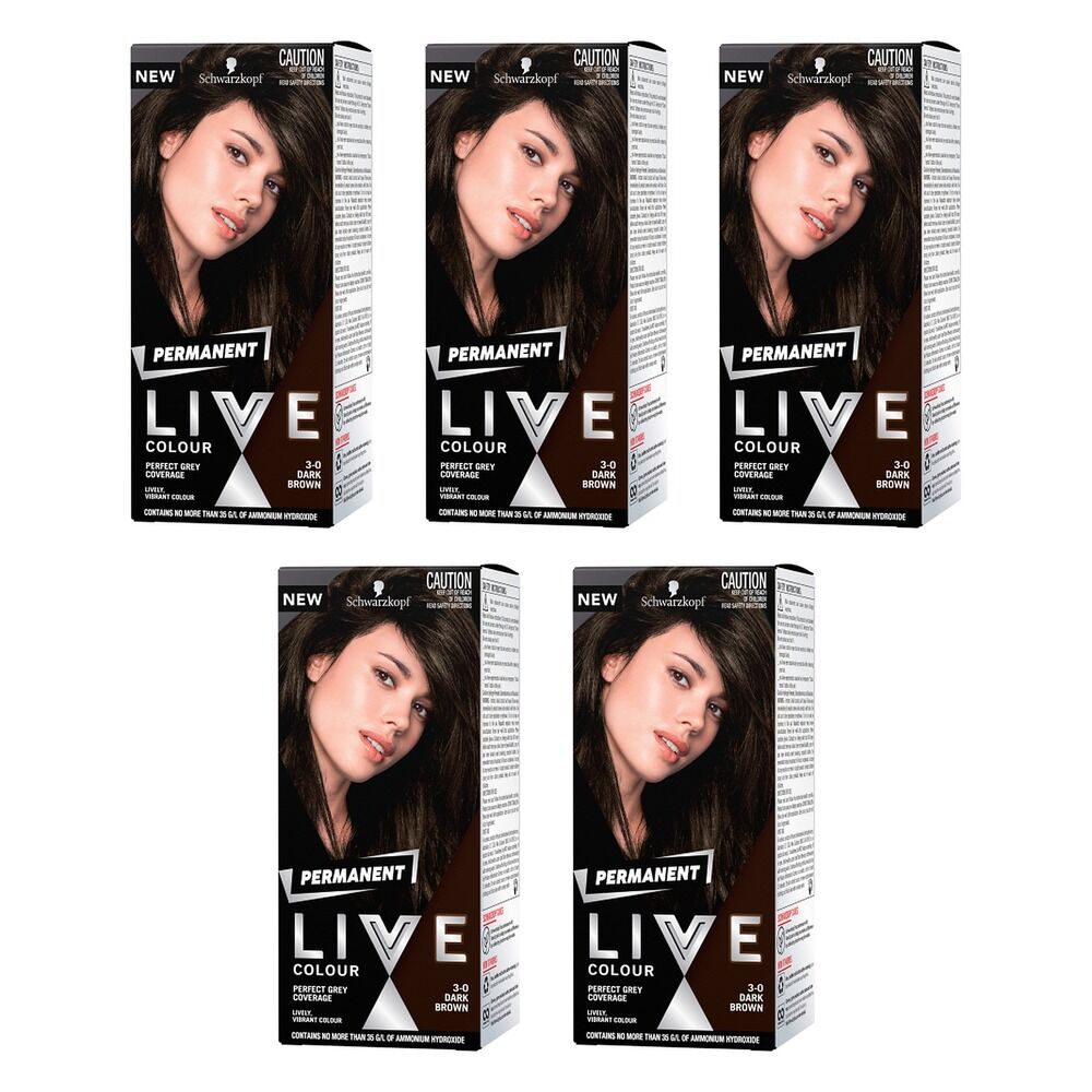 Schwarzkopf LIVE Colour Permanent 3.0 Dark Brown x 3 Bundle of 5