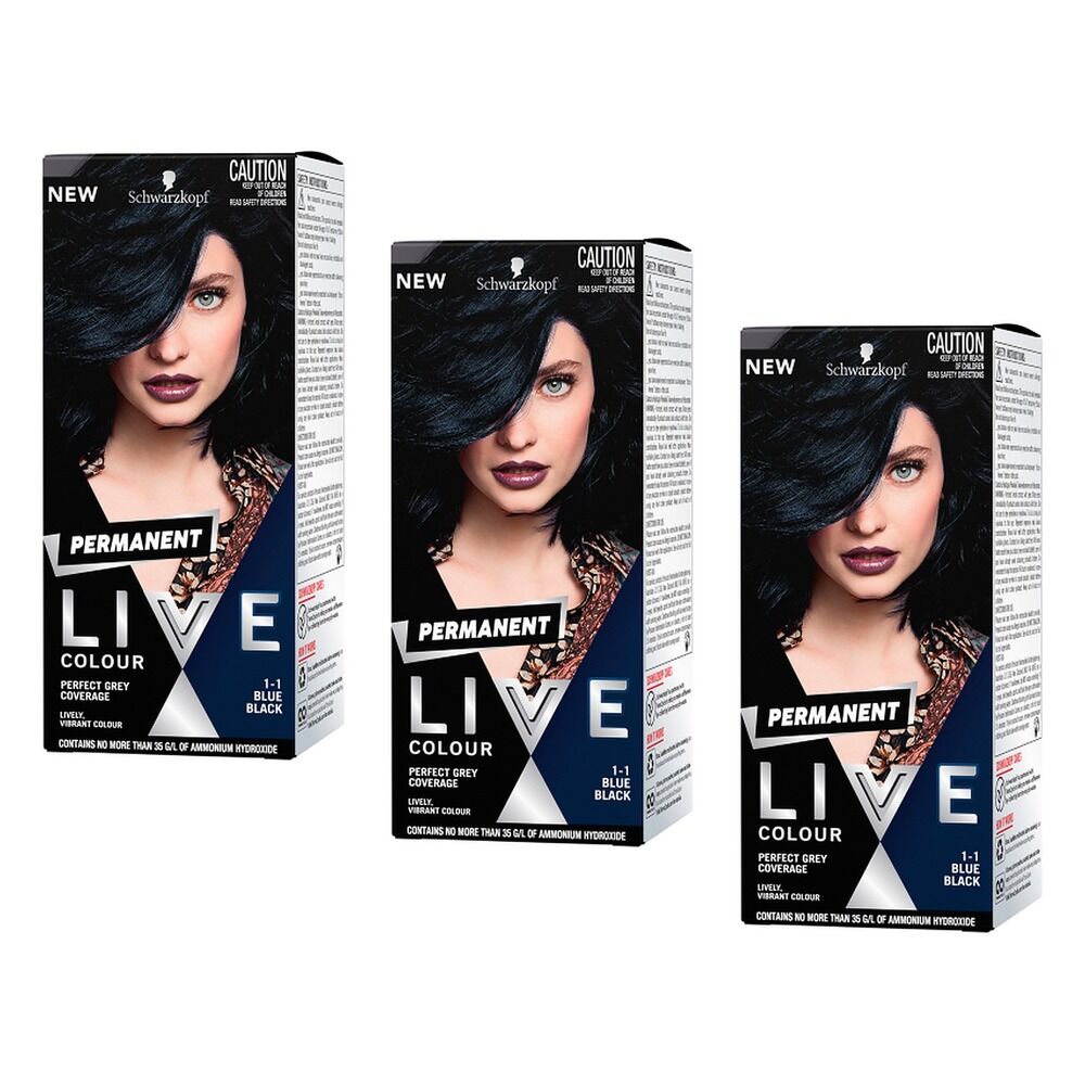 Schwarzkopf LIVE Colour Permanent 1.1 Blue Black x 3 Bundle of 3