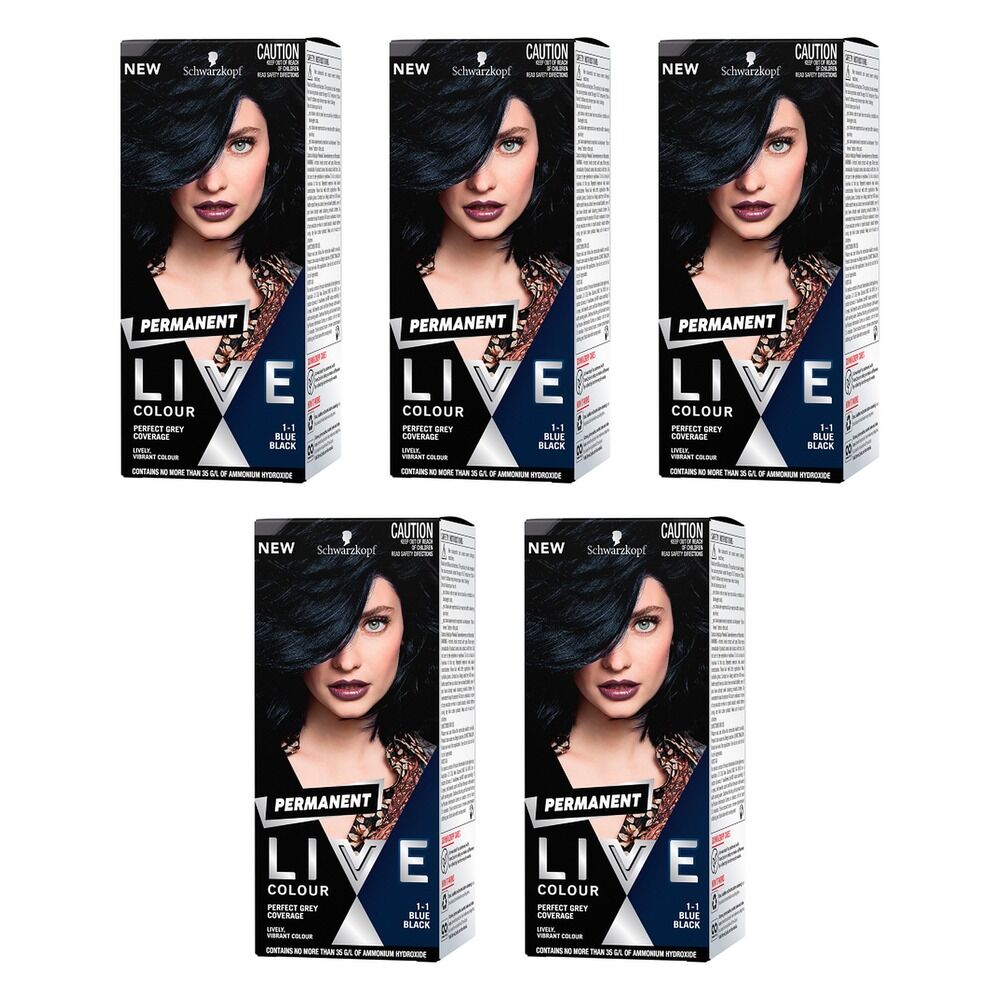 Schwarzkopf LIVE Colour Permanent 1.1 Blue Black x 3 Bundle of 5