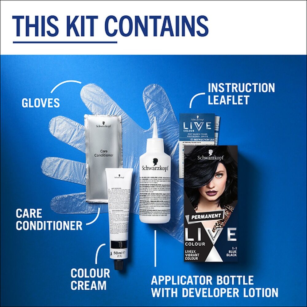 Schwarzkopf LIVE Colour Permanent 1.1 Blue Black x 3