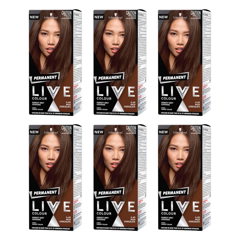Schwarzkopf LIVE Colour Permanent 4.45 Rich Chocolate Hair Dye x 3 Bundle of 6