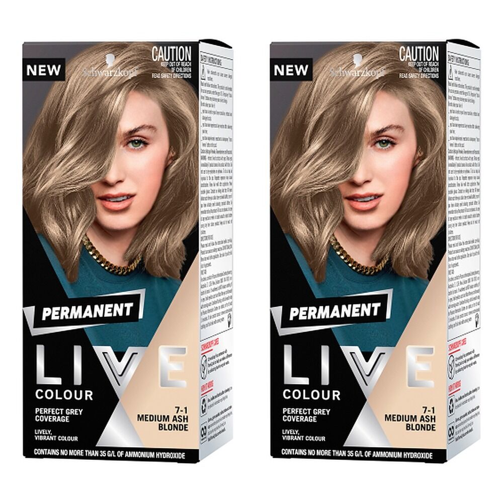 Schwarzkopf LIVE Colour Permanent 7.1 Medium Ash Blonde x 3 Bundle of 2