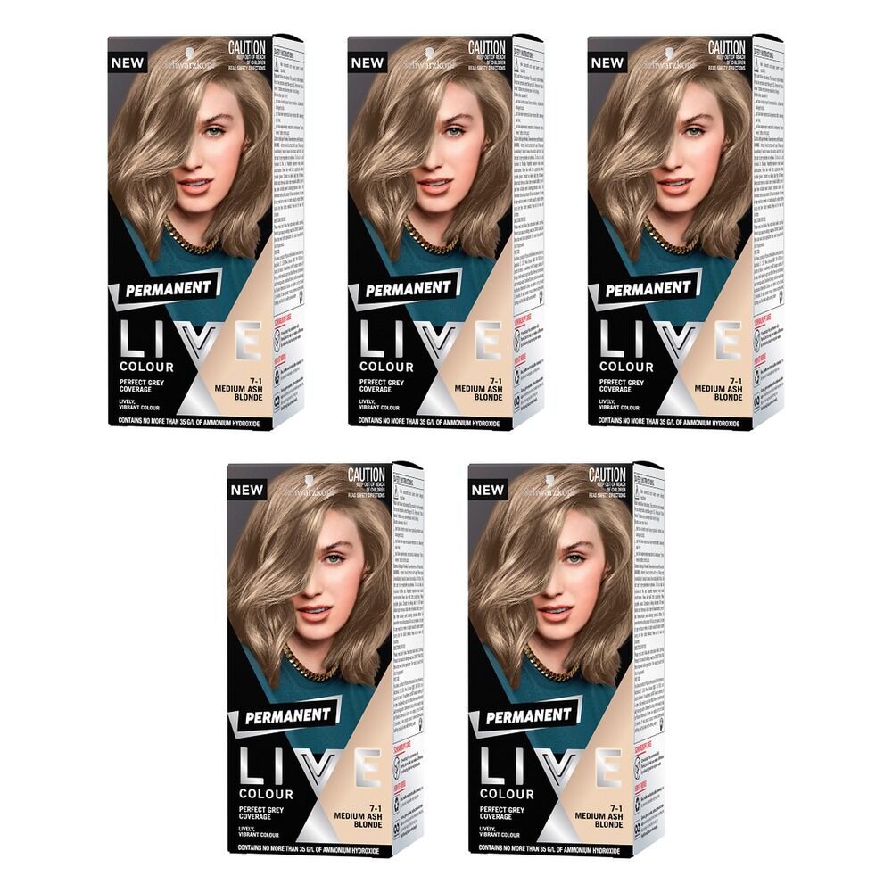 Schwarzkopf LIVE Colour Permanent 7.1 Medium Ash Blonde x 3 Bundle of 5