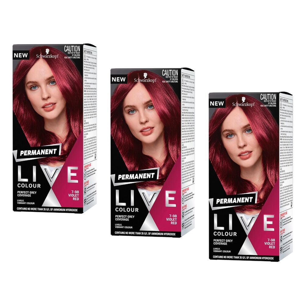 Schwarzkopf LIVE Colour Permanent 7.98 Violet Red x 3 Bundle of 3