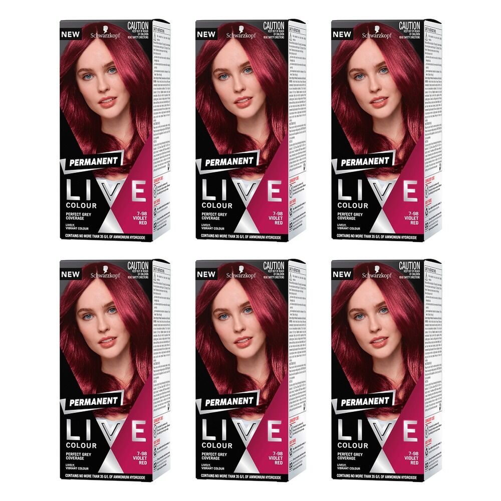 Schwarzkopf LIVE Colour Permanent 7.98 Violet Red x 3 Bundle of 6