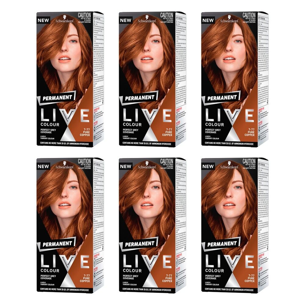 Schwarzkopf LIVE Colour Permanent 7.77 Pure Copper x 3 Bundle of 6