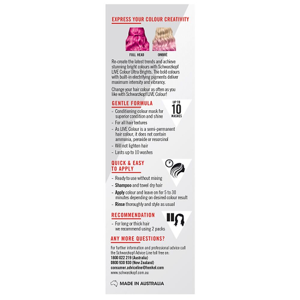 Schwarzkopf LIVE Colour Ultra Brights Shocking Pink Semi-Permanent 75mL