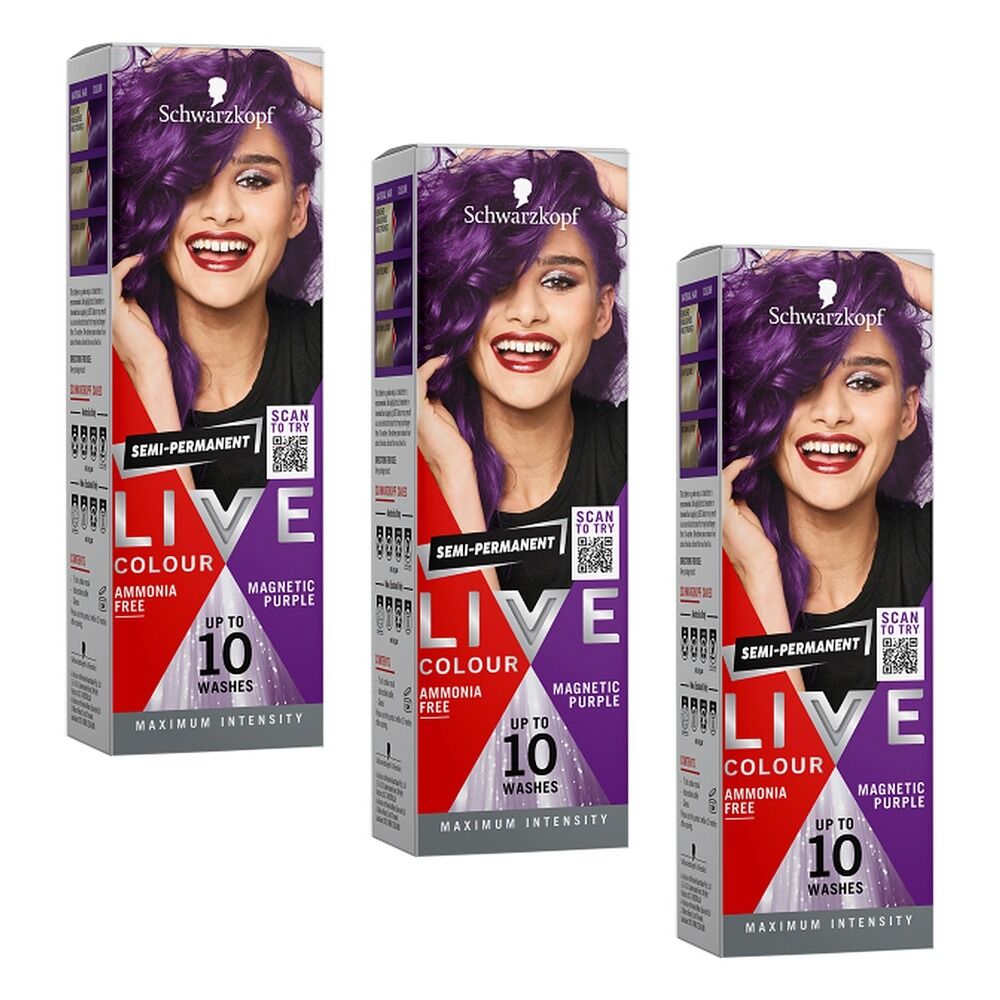 Schwarzkopf LIVE Colour Ultra Brights Magnetic Purple Semi-Permanent Pack of 3