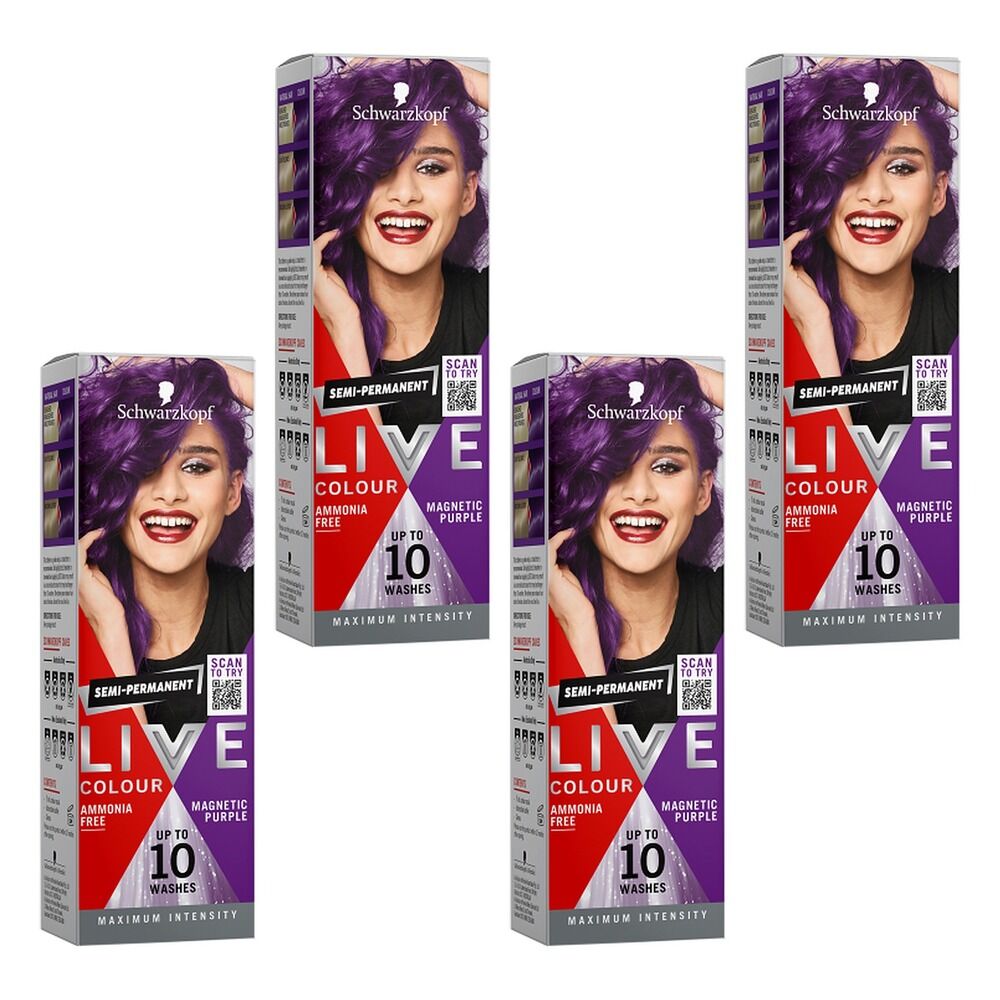 Schwarzkopf LIVE Colour Ultra Brights Magnetic Purple Semi-Permanent Pack of 4
