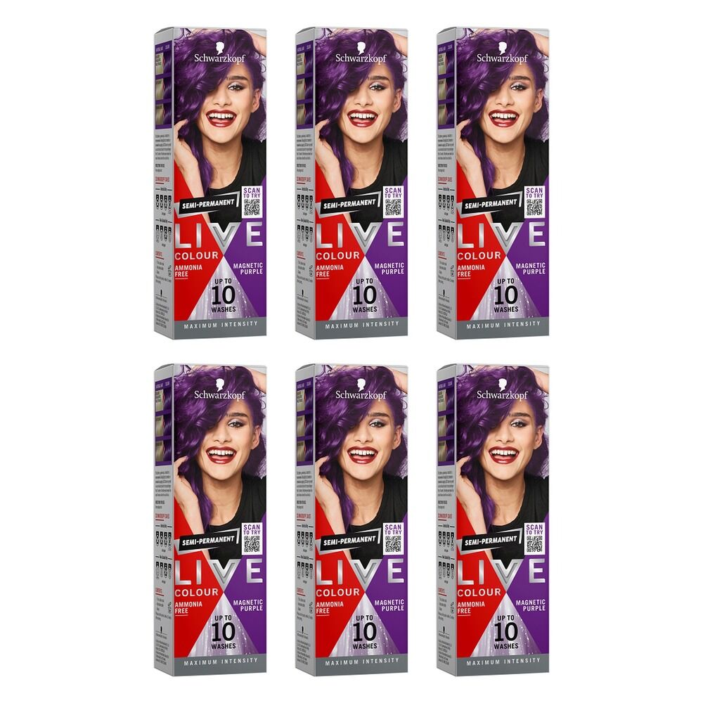Schwarzkopf LIVE Colour Ultra Brights Magnetic Purple Semi-Permanent Pack of 6