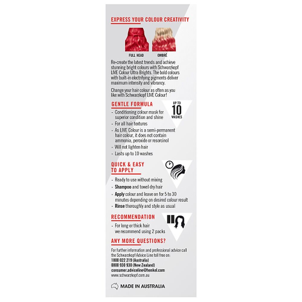 Schwarzkopf LIVE Colour Ultra Brights Pillar Box Red Semi-Permanent 75mL