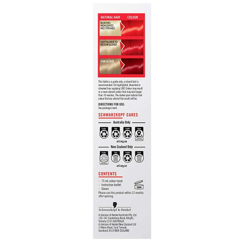 Schwarzkopf LIVE Colour Ultra Brights Pillar Box Red Semi-Permanent 75mL