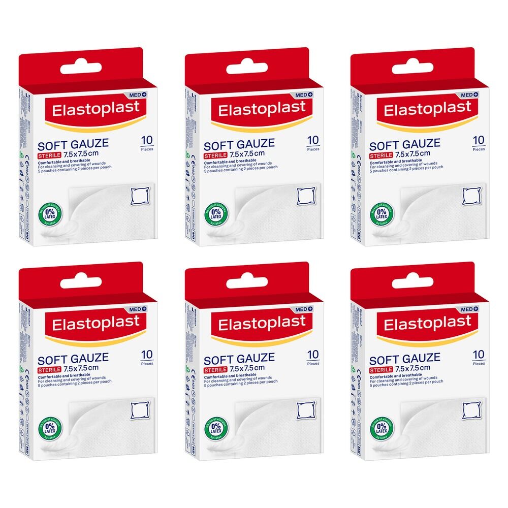 Elastoplast Soft Gauze Sterile 7.5cm x 7.5cm 10 Pack Bundle of 6
