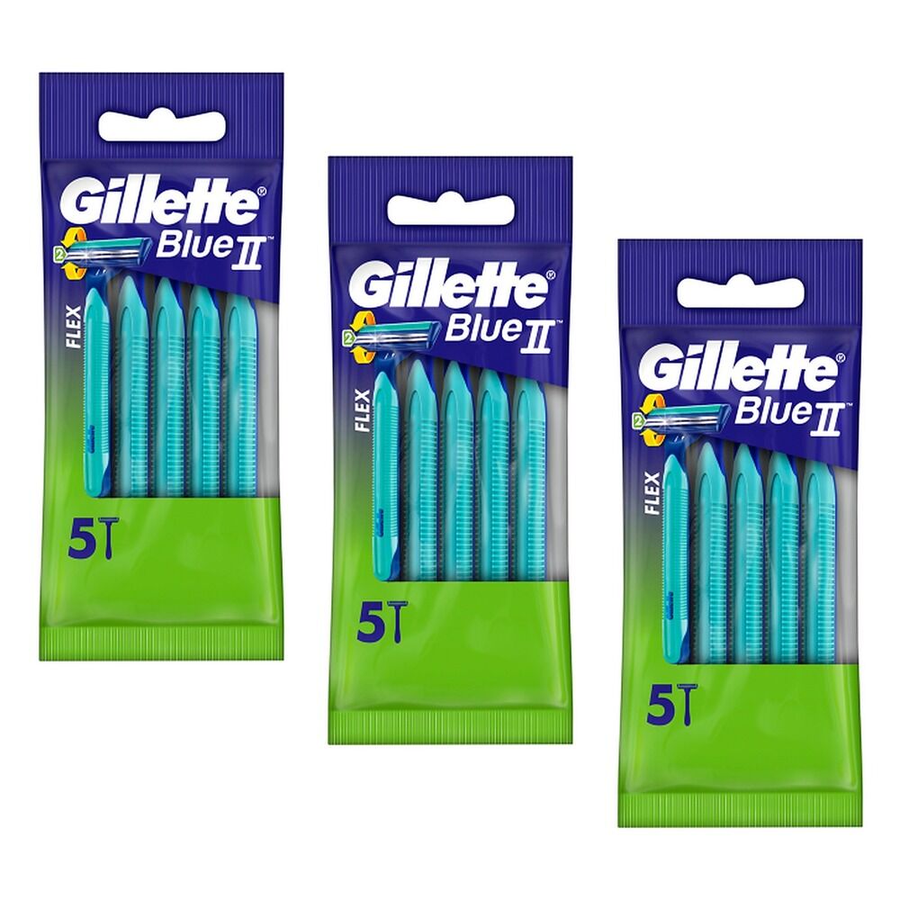 Gillette Blue II Plus Disposable Razor, 5 Pack x 12 Bundle of 3