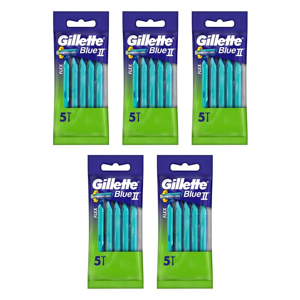 Gillette Blue II Plus Disposable Razor, 5 Pack x 12 Bundle of 5