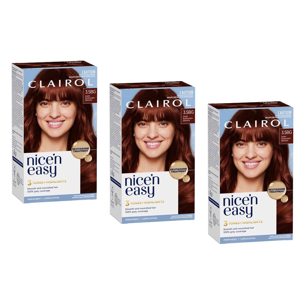 Clairol Nice 'N Easy 3.5BG Natural Dark Burgundy Permanent Hair Colour Pack of 3